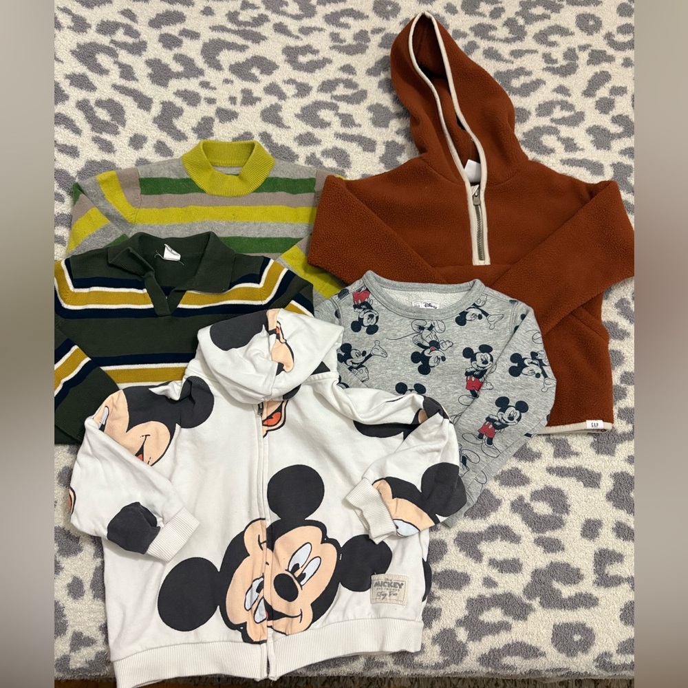 5 piece Bundle ZARA GAP TODDLER BOY BUNDLE Disney Mickey Mouse Kids Hoodie White